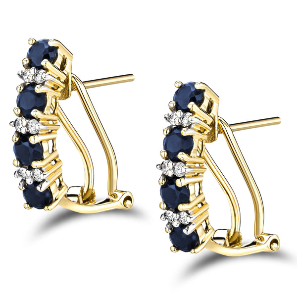 Sapphire 1.45CT And Diamond 9K Yellow Gold Earrings